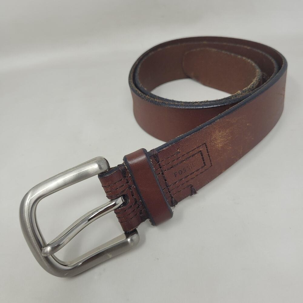 Fossil Belt 32 Brown Leather Rugged Utility Industrial Distressed Heritage Work